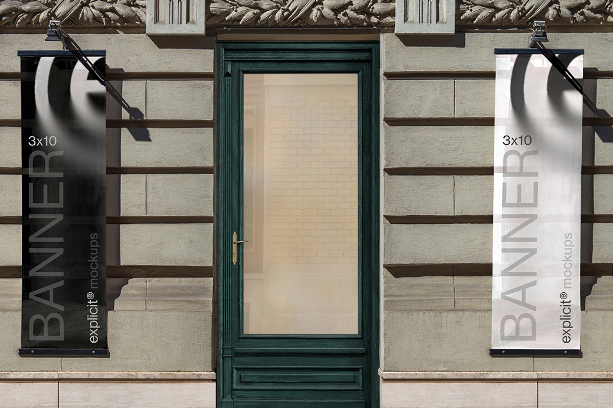 Hanging Banner Mockup – Wall-mounted, a Mockup by ExplicitStudio (Photo 2 of 3)