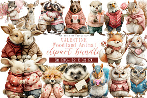 Valentines Woodland Animal Clipart, an Illustration by DreamArtGraphic
