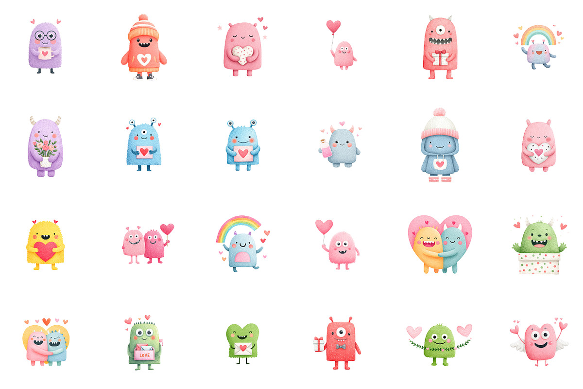 Cute Monster Valentines Clipart, an Illustration by Sublimation Artist (Photo 2 of 6)
