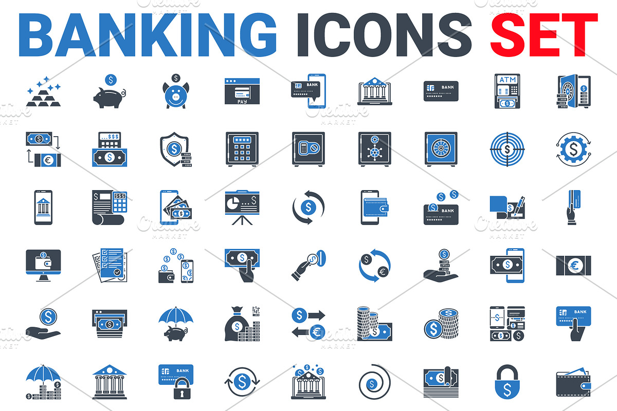 Set Banking Icons Glyph, an Outline Icon by Oleksii