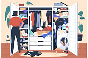 Woman near messy / tidy wardrobes, a Person Illustration by Good Studio (Thumbnail 3 of 3)