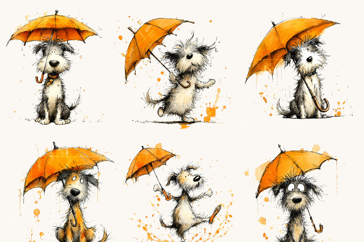 Dogs with Umbrellas Clipart Bundle, an Animal Illustration by Design Scotch (Photo 2 of 10)