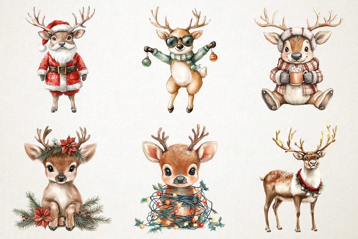 Christmas Reindeer Watercolor Clipar, an Illustration by RobertsArt (Photo 7 of 7)