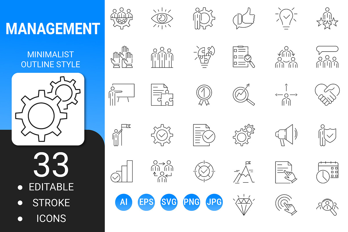 Management outline icon set, an Outline Icon by Icons (Photo 1 of 3)