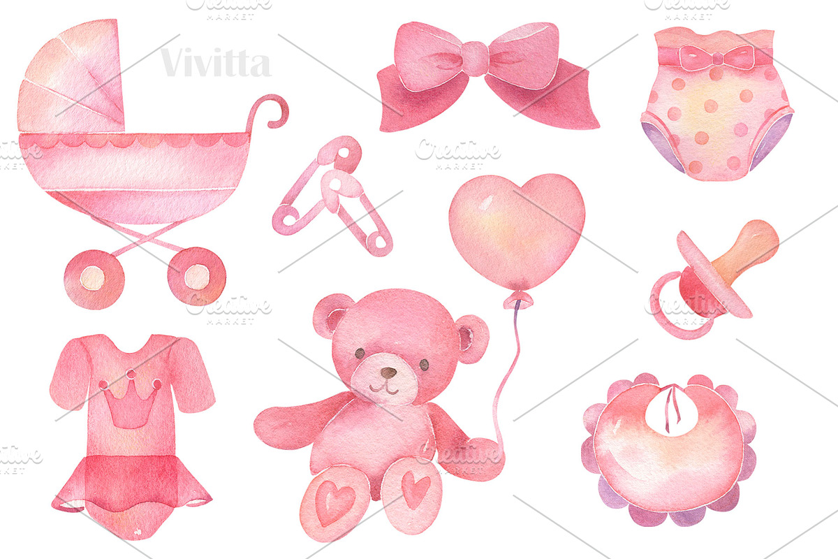 Newborn watercolor set, boy or girl, an Illustration by Vivitta (Photo 3 of 5)
