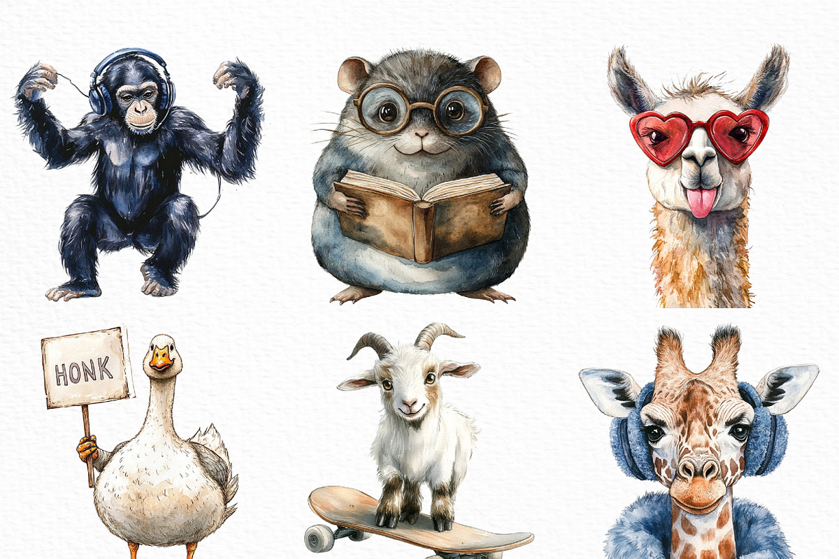 Watercolor Funny Animals Clipart, an Illustration by Craft Nest (Photo 5 of 6)