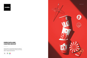 Paper Cups & Bar Coasters Mockup, a Cups & Container Mockup by creatsy5