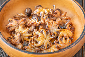 Golden Fried Garlic Octopuses, a Food & Drink Photo by Alexander Prokopenko