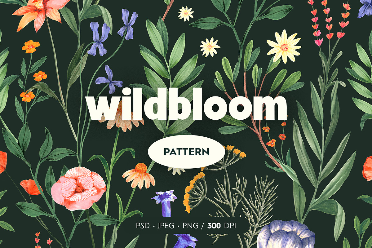 Wildbloom Botanical Pattern, a Pattern Graphic by Manimanisa (Photo 1 of 10)