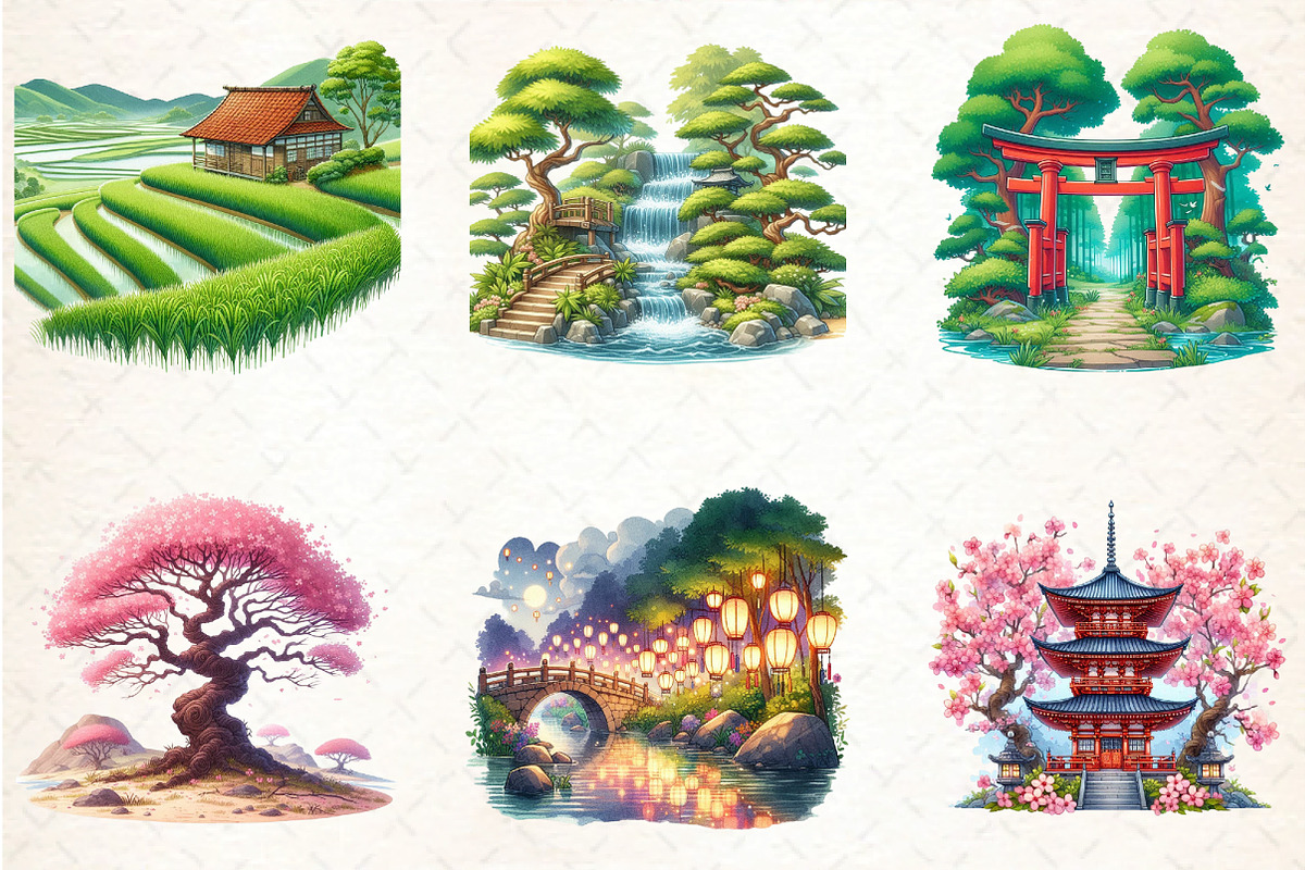 Japanese Landscape Clipart Bundle, an Illustration by DreamCafeArt (Photo 3 of 7)
