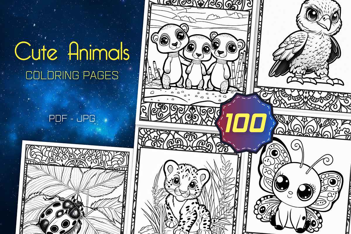 100 Cute Animals Coloring Pages, an Animal Illustration by Blue Digital Studio (Photo 1 of 5)