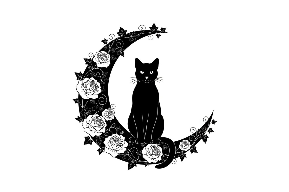 Cat on Crescent Moon Bundle, an Illustration by jahid234 (Photo 8 of 31)