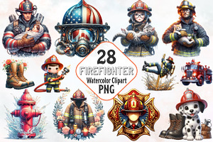 Firefighter Watercolor Cliparts, an Illustration by RobertsArt