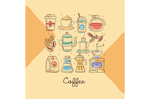 coffee lettering and icons, a Food Illustration by studiogstock