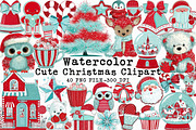 Cute Christmas Watercolor Clipart, an Illustration by Libby Wishes (Thumbnail 1 of 7)
