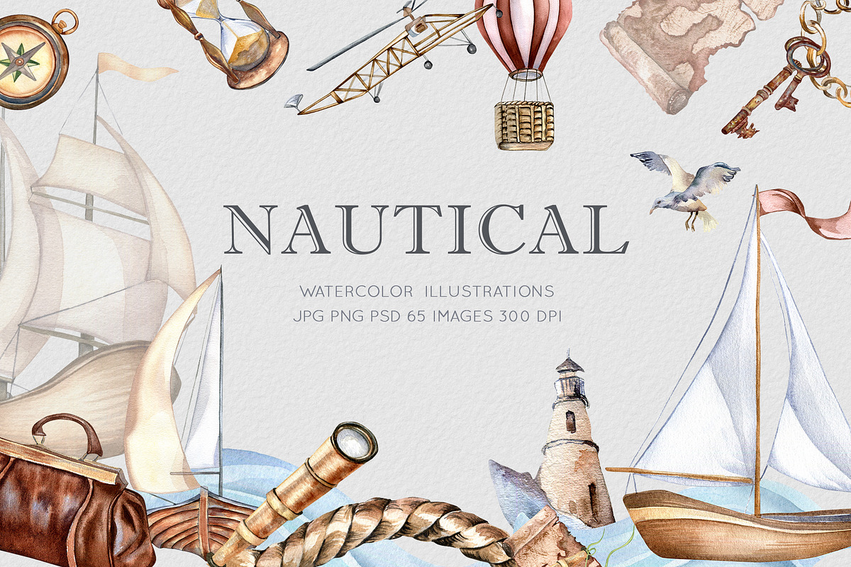 Nautical watercolor clipart, an Illustration by Kate Lanbina (Photo 1 of 12)
