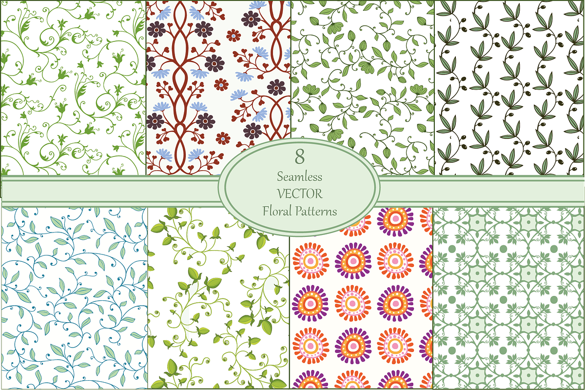 Seamless Floral Vector Patterns Set, a Pattern Graphic by Studio Indigo (Photo 1 of 9)