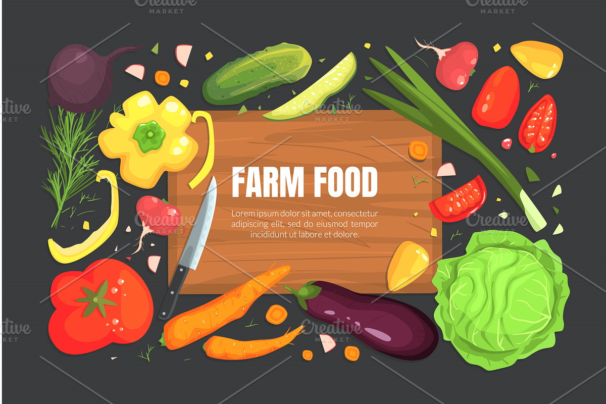 Farm Food Banner Template, Healthy, a Food Illustration by TopVectors