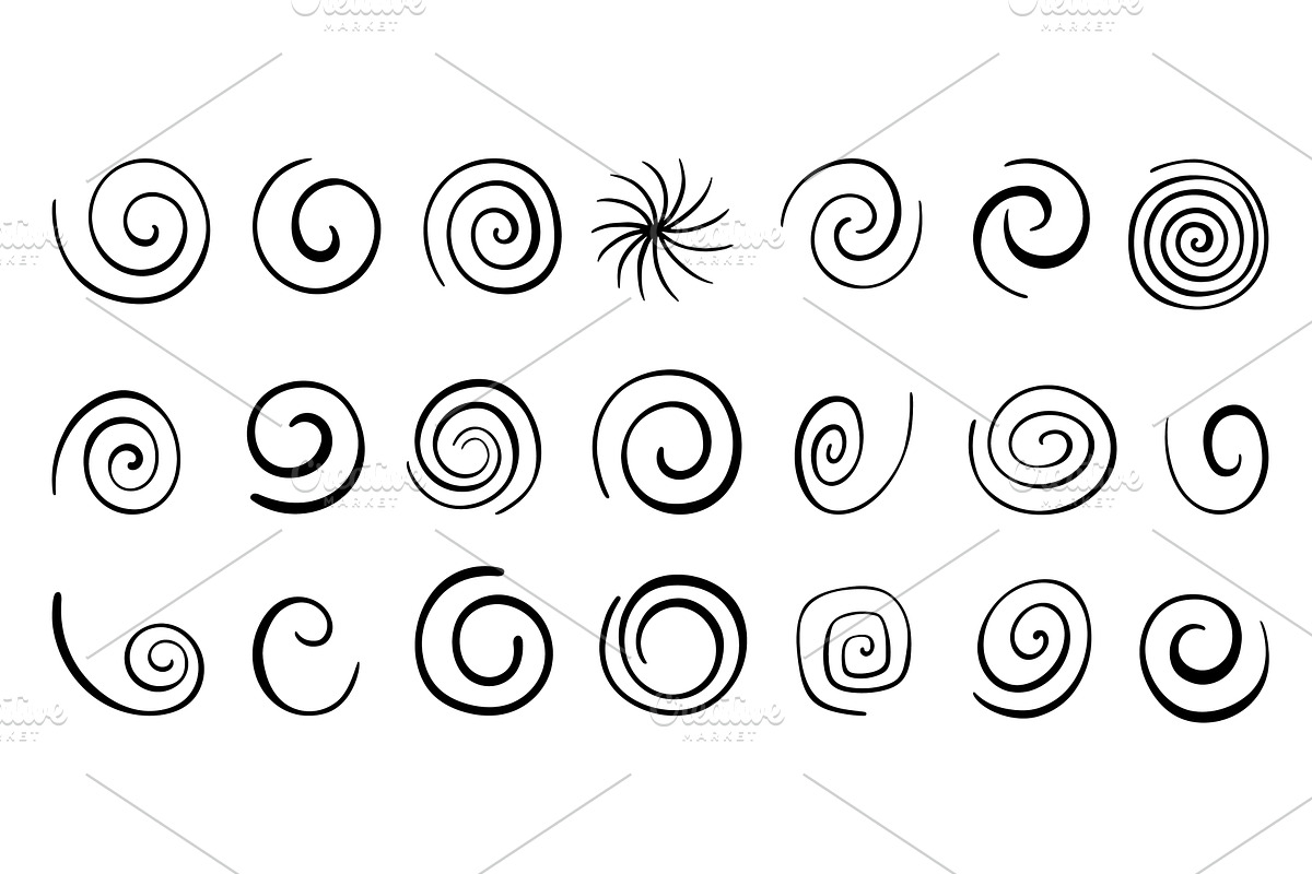 Doodle spiral set. Hand drawn, an Illustration by Valerie Bodnar