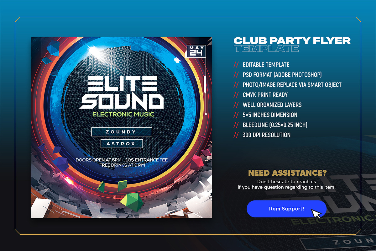 Club Party Square EDM Flyer, a Flyer Template by Intenseartisan_Stock