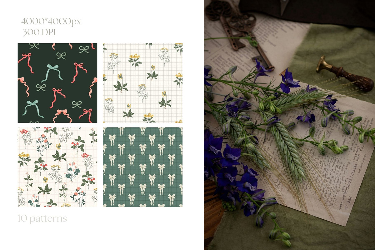 Cottage Garden. Floral & bows, a Pattern Graphic by PaperJamLab (Photo 8 of 13)
