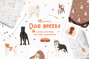 Cute Dog breeds. Vector collection