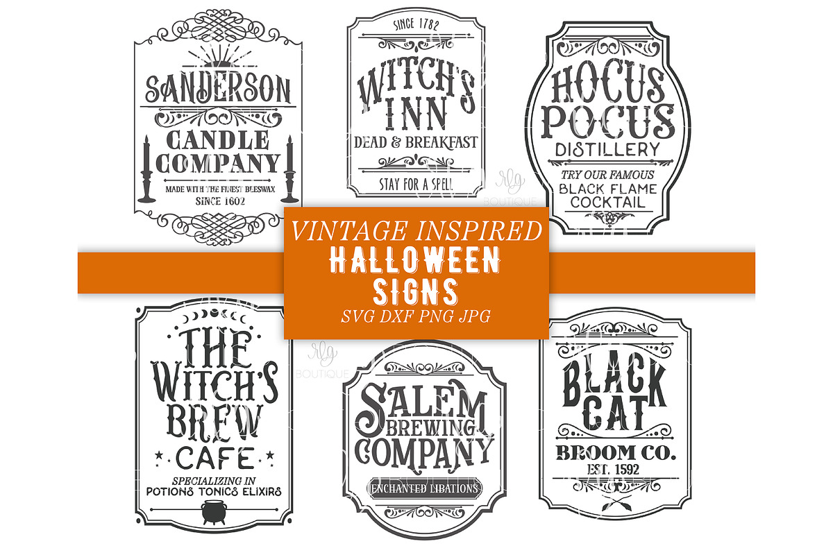Vintage Inspired Halloween Sign SVGs, an Illustration by Rebecca Lane Graphics