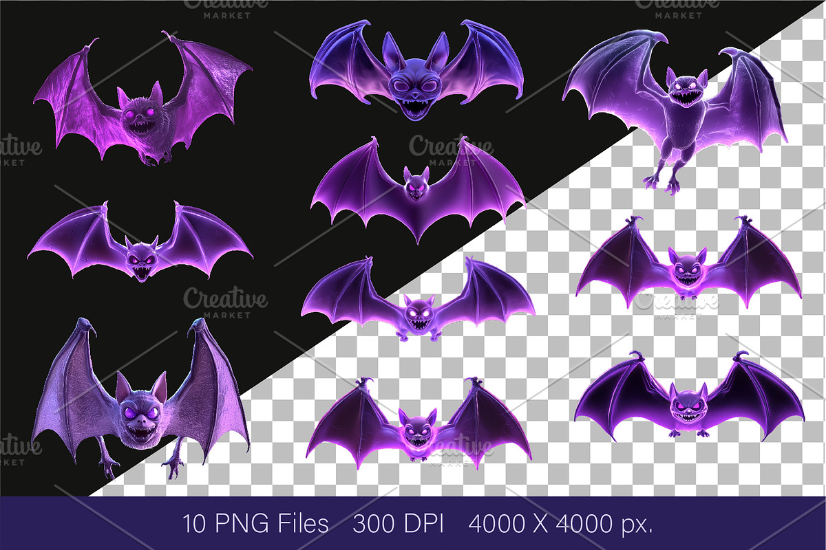 Creepy Neon Bats. Halloween Mascot., an Animal Illustration by KENO Mascots (Photo 2 of 10)
