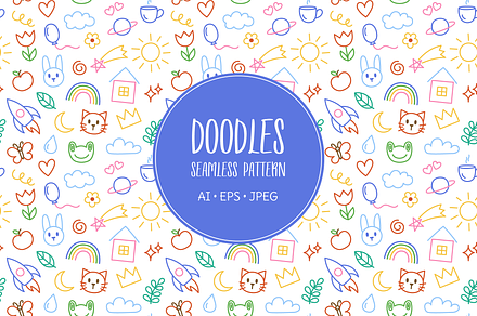 Kids, children doodles pattern, an Illustration by Cmeree