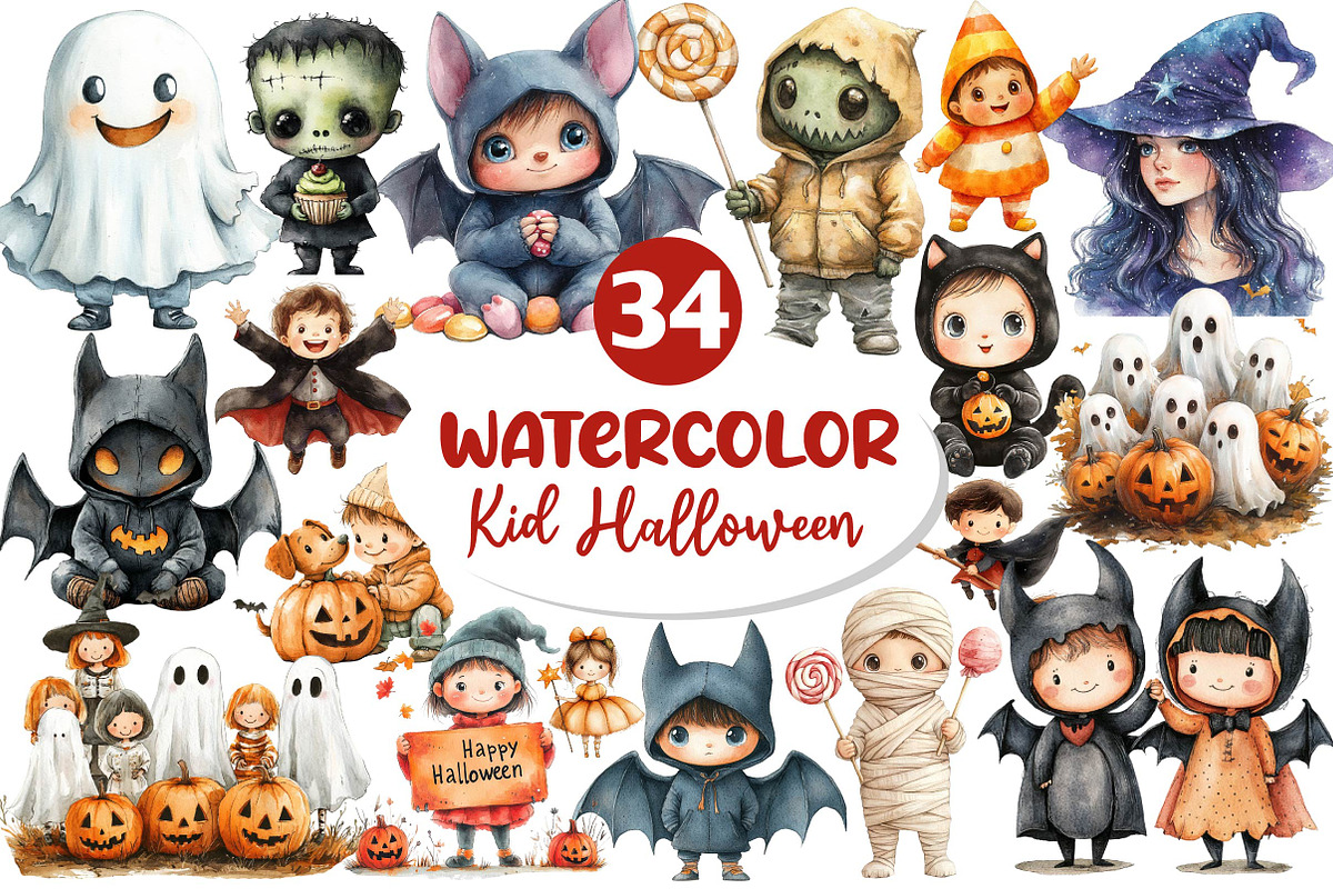 Kid Halloween Sublimation Clipart, an Illustration by Dream Creation (Photo 1 of 7)