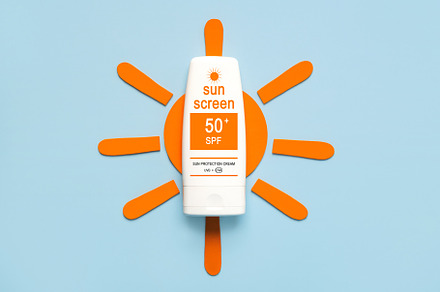 Top view of bottle of sunscreen