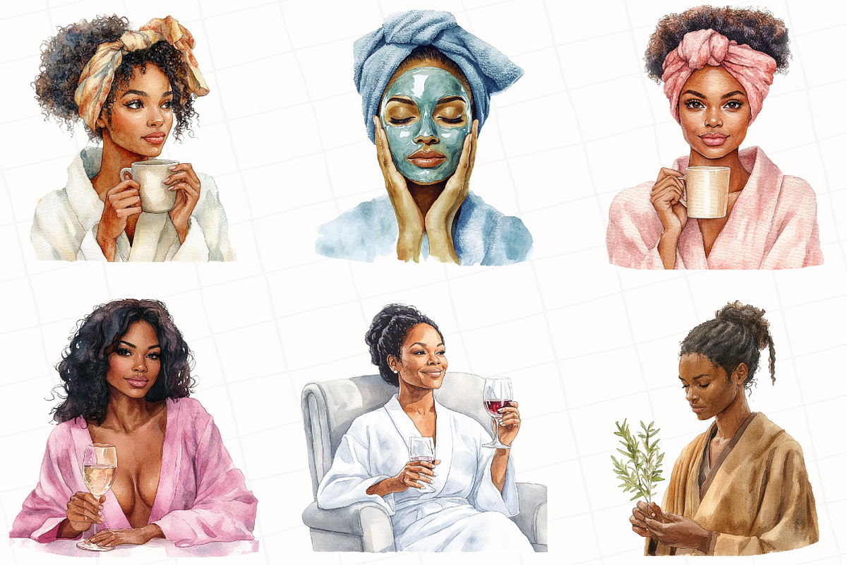 Black Girl Spa Day Clipart, an Illustration by OK Design (Photo 2 of 5)