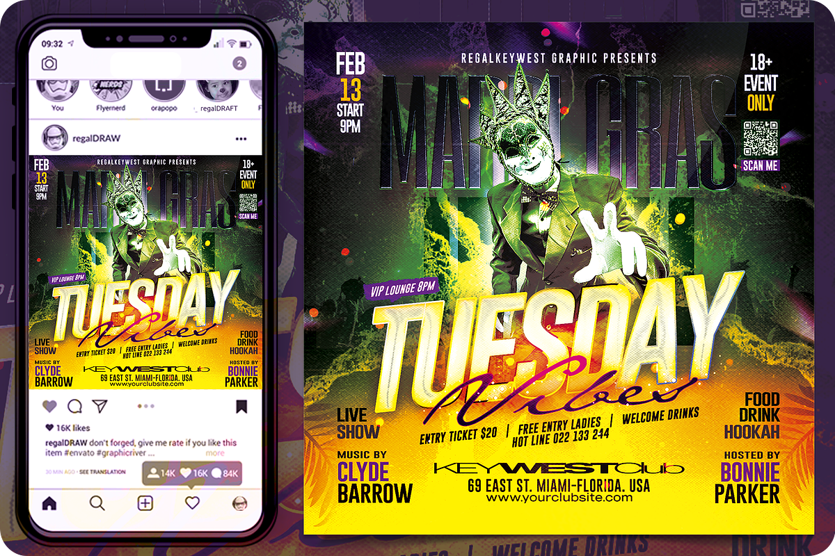 Mardi Gras Flyer, a Flyer Template by regalDRAW