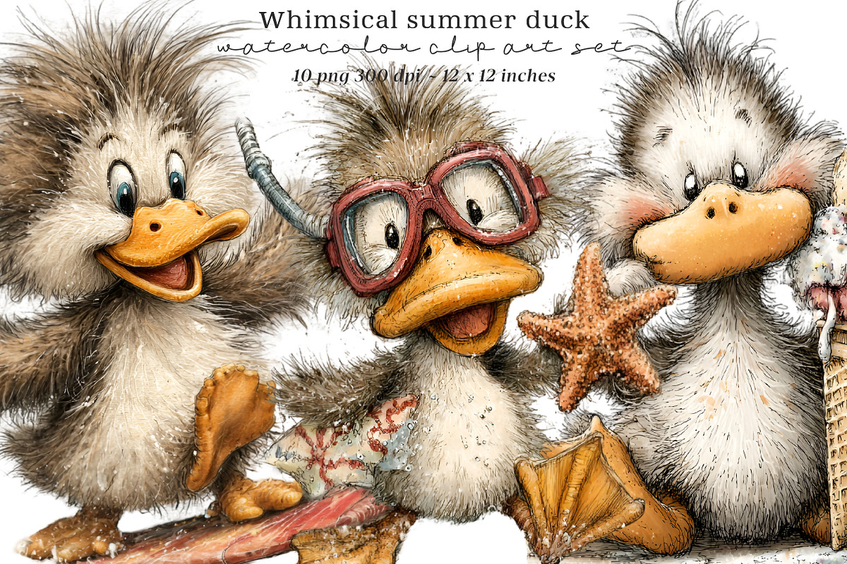 Whimsical summer duck clipart, an Illustration by SinaCreation (Photo 1 of 7)