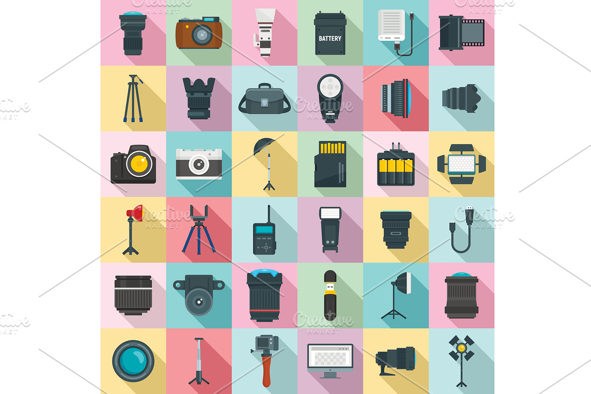 Photographer equipment icons set, a Technology Illustration by Ylivdesign