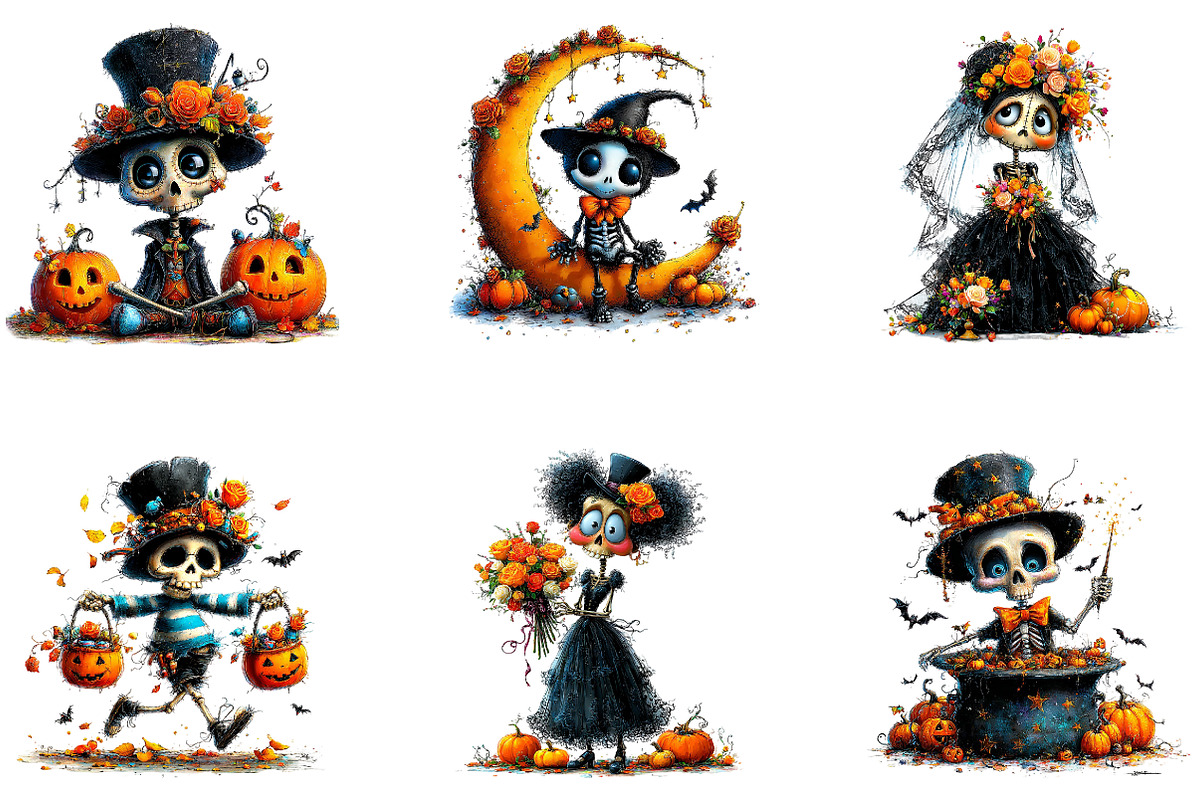 Cute Skeleton Halloween Clipart, a Seasonal Illustration by CreationArt (Photo 5 of 5)