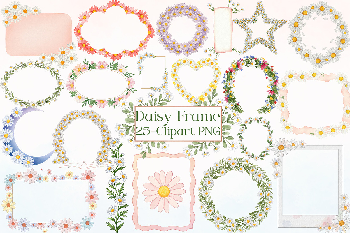 Watercolor Daisy Frame Clipart, an Illustration by Libby Wishes (Photo 1 of 8)