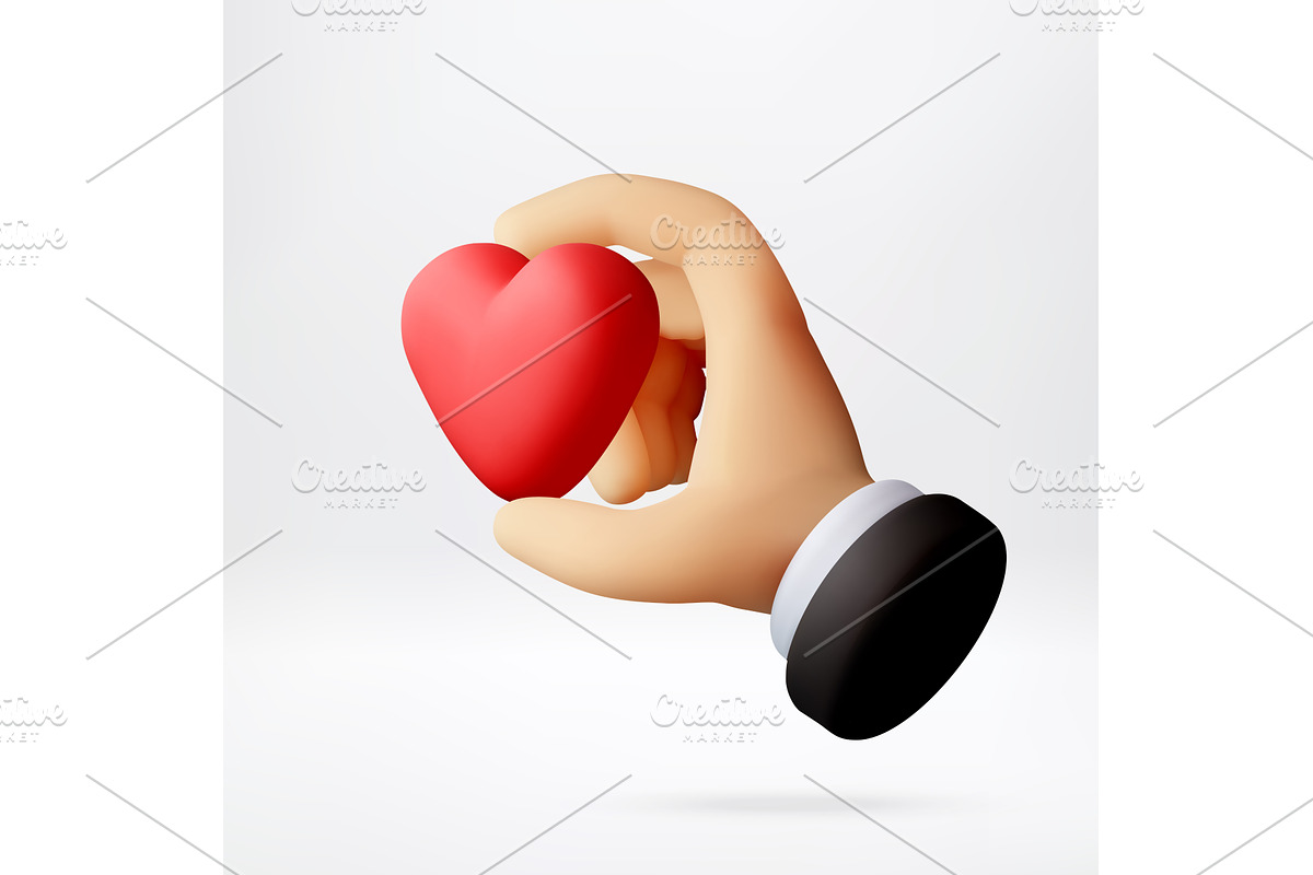 3D hand holding red heart icon, an Object Illustration by Abscent