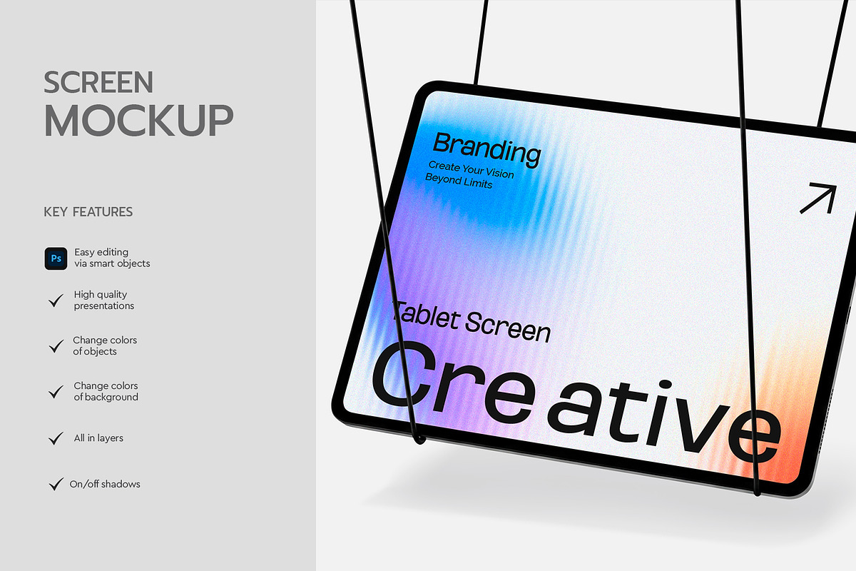 Hanging Tablet Screen Mockup, an iPad Mockup by graphypix (Photo 2 of 4)