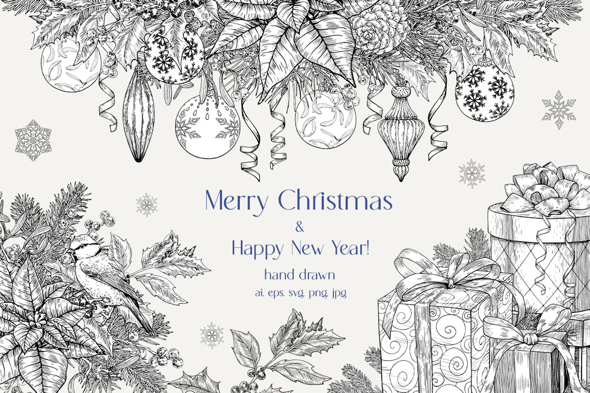 Christmas set hand drawn vector, a Decorative Illustration by ON_lineart_store (Photo 1 of 10)