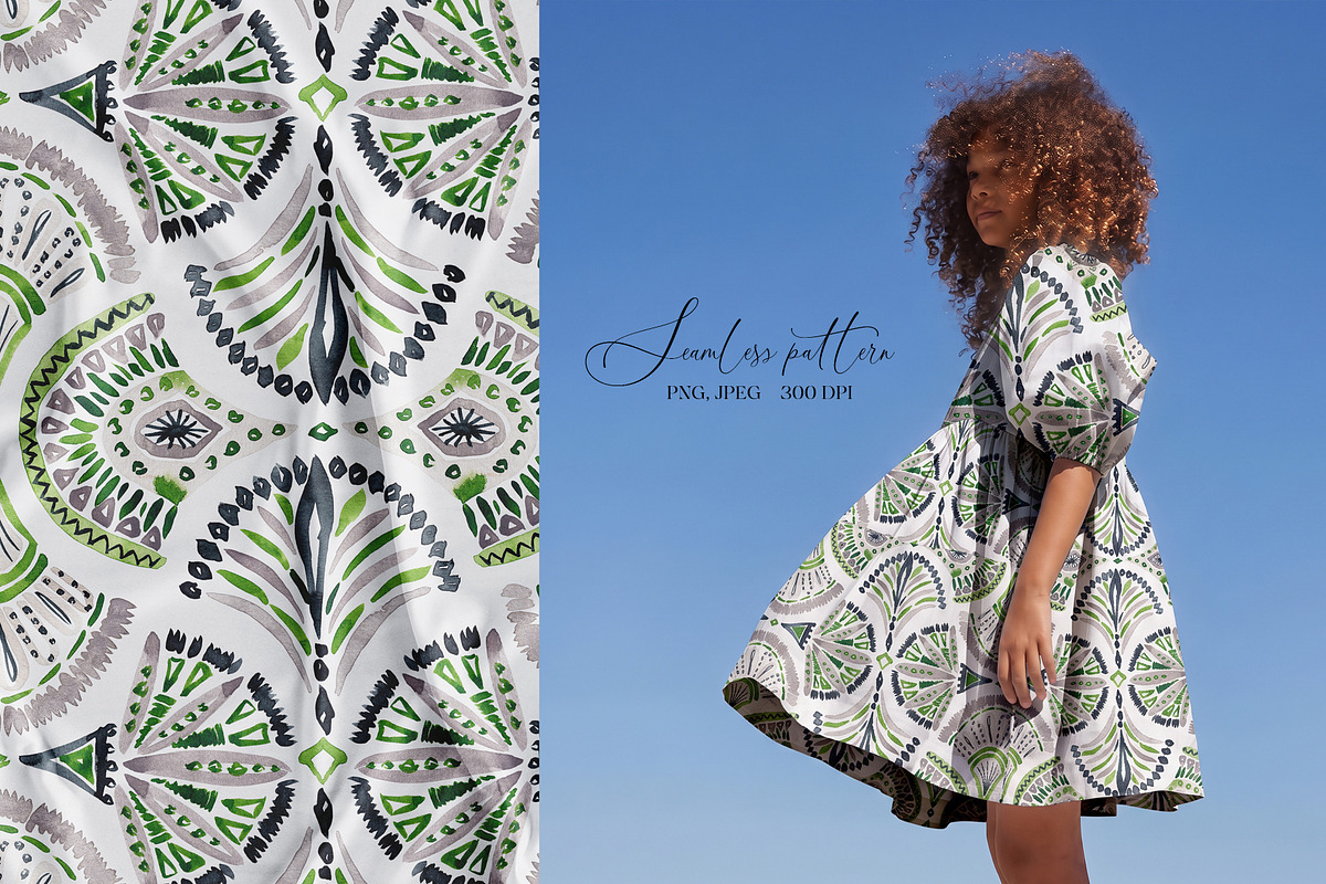 Lime Mandala Feather Damask on Black, a Pattern Graphic by SirenaArt (Photo 2 of 10)