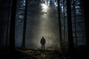man lost in the haunted woods. Generative Ai, a Photo by Ales Munt