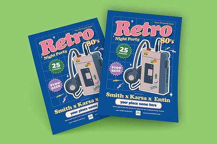 Blue Retro 80s Party Flyer