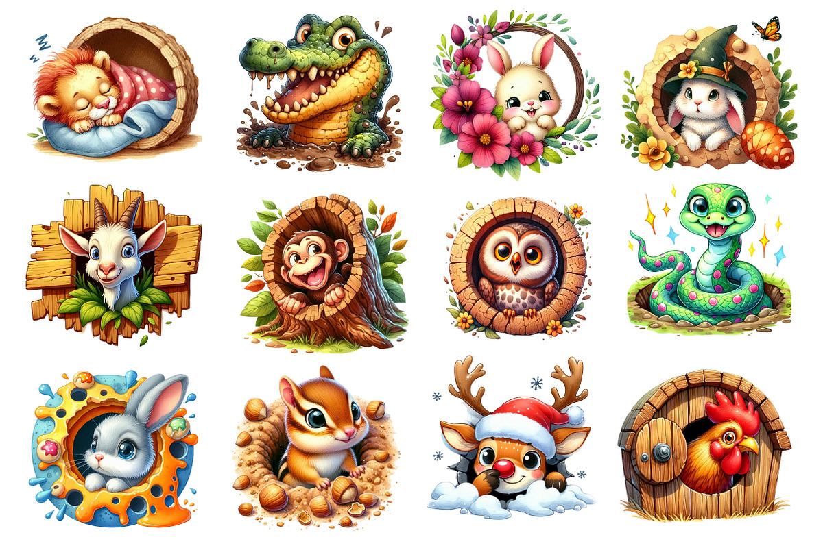 Funny Animals in Hole Clipart, an Illustration by Dream Creation (Photo 2 of 4)