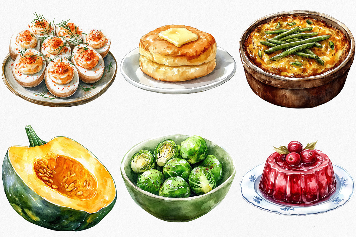 Watercolor Thanksgiving Food Clipart, an Illustration by Canvas Craft (Photo 3 of 8)
