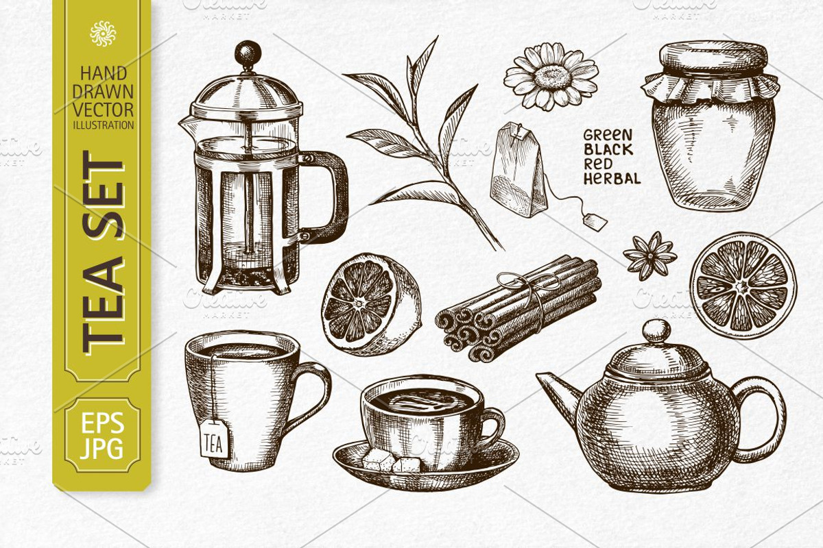 Tea Set Sketch, an Object Graphic by natadanko