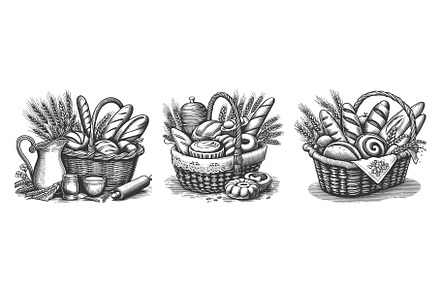 Bread Baskets with Fresh Baked Goods, a Food Illustration by AlexArt