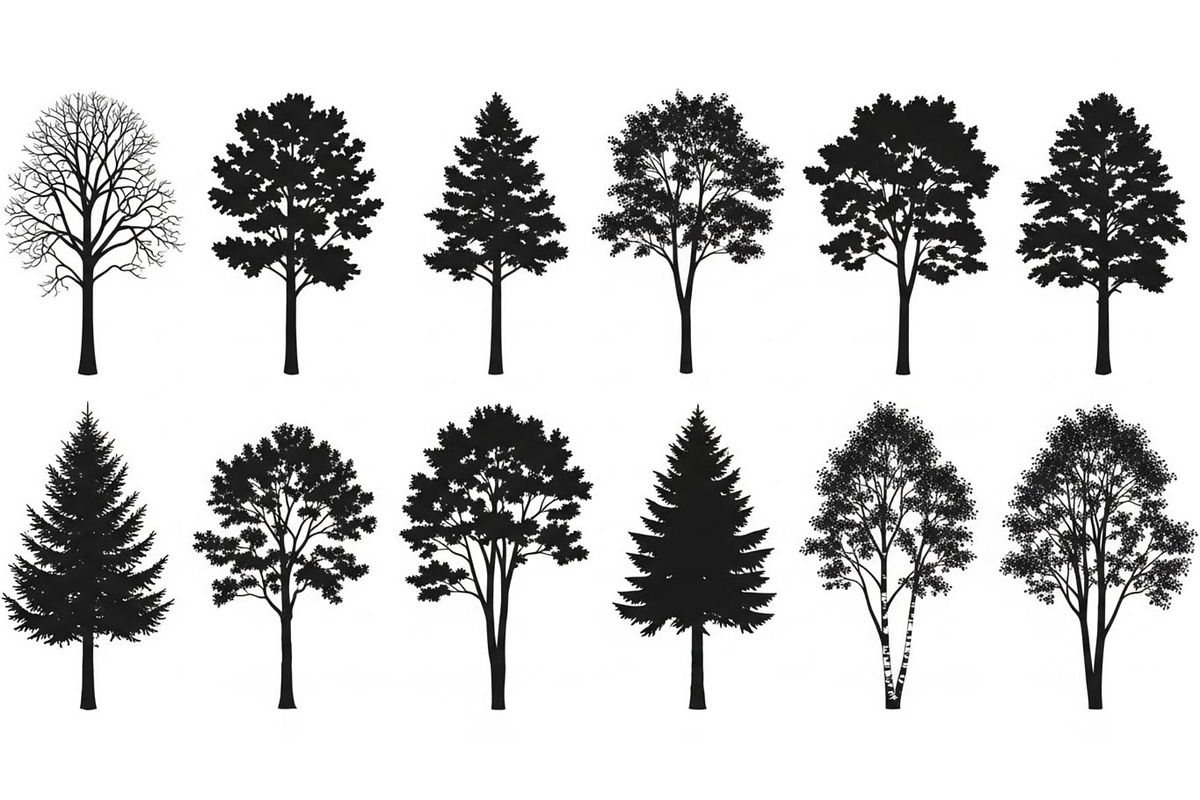 Woodland & Forest Tree Silhouettes B, an Illustration by jahid234 (Photo 23 of 41)