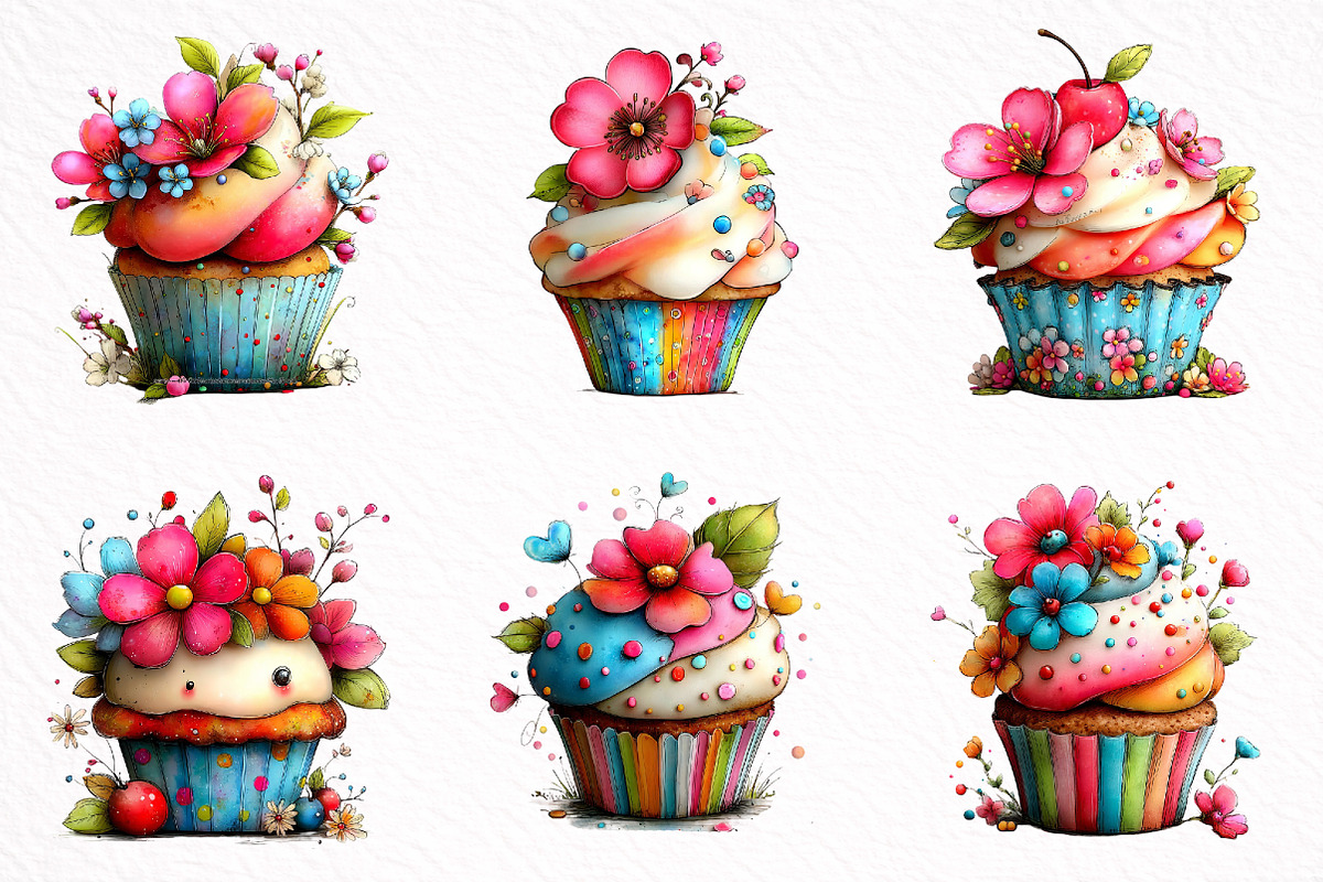 Whimsical Spring Cupcake Clipart, an Illustration by DreamArtGraphic (Photo 7 of 8)