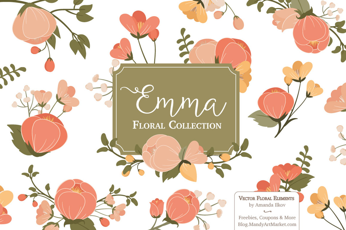Peach Floral Vectors & Clipart, an Illustration by Amanda Ilkov (Photo 1 of 3)
